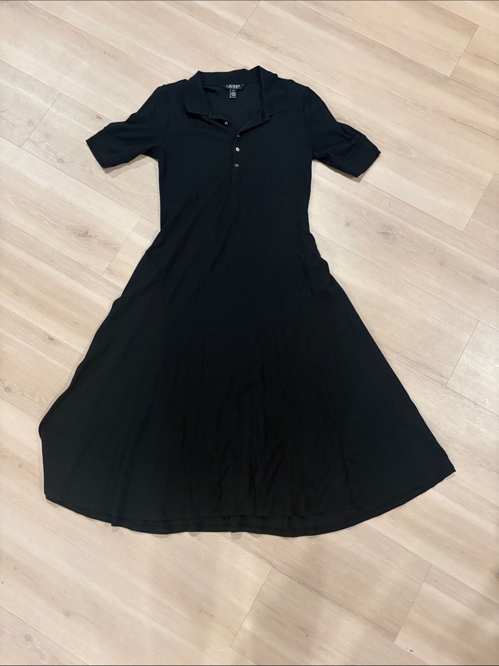 Ralph Lauren Black Polo Midi Dress with Collared Neck